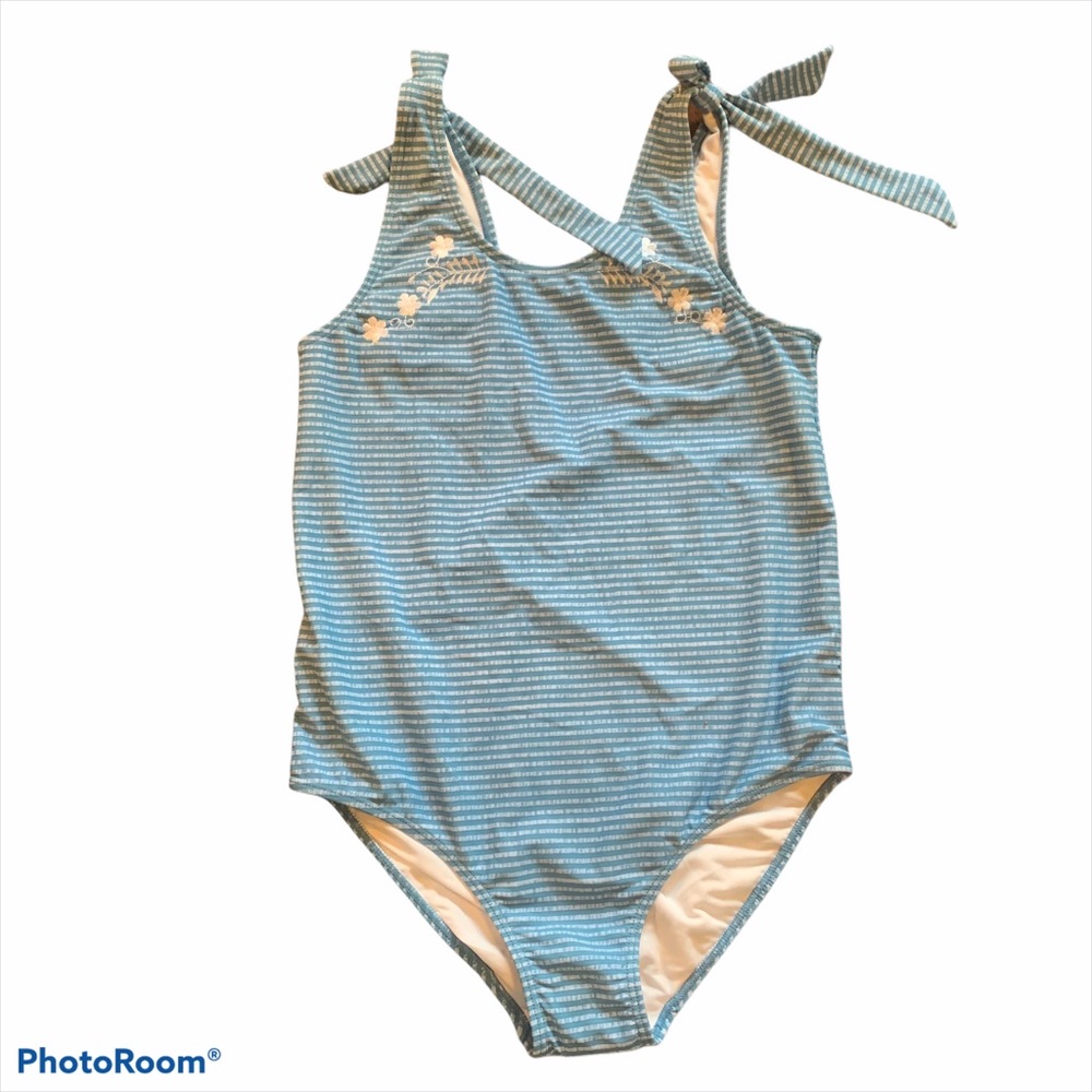Copper Key Girls Swimsuit 1 Piece Blue Stripes